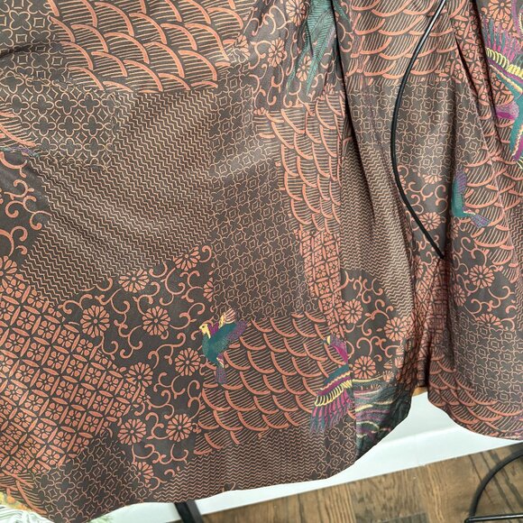 Vintage Maple Furriers Fur Collar Leather Swing Coat‎ Floral Brown Boho RARE - Picture 10 of 11